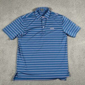 Peter Millar Polo Shirt Mens Medium Blue‎ Pink Stripe Summer Comfort Golf Desert